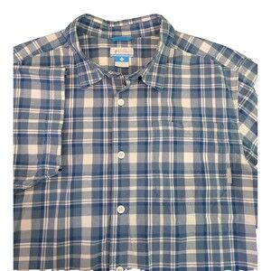 Columbia L Large Mens Shirt Blue Plaid Button Down Front Short Sleeve Regular